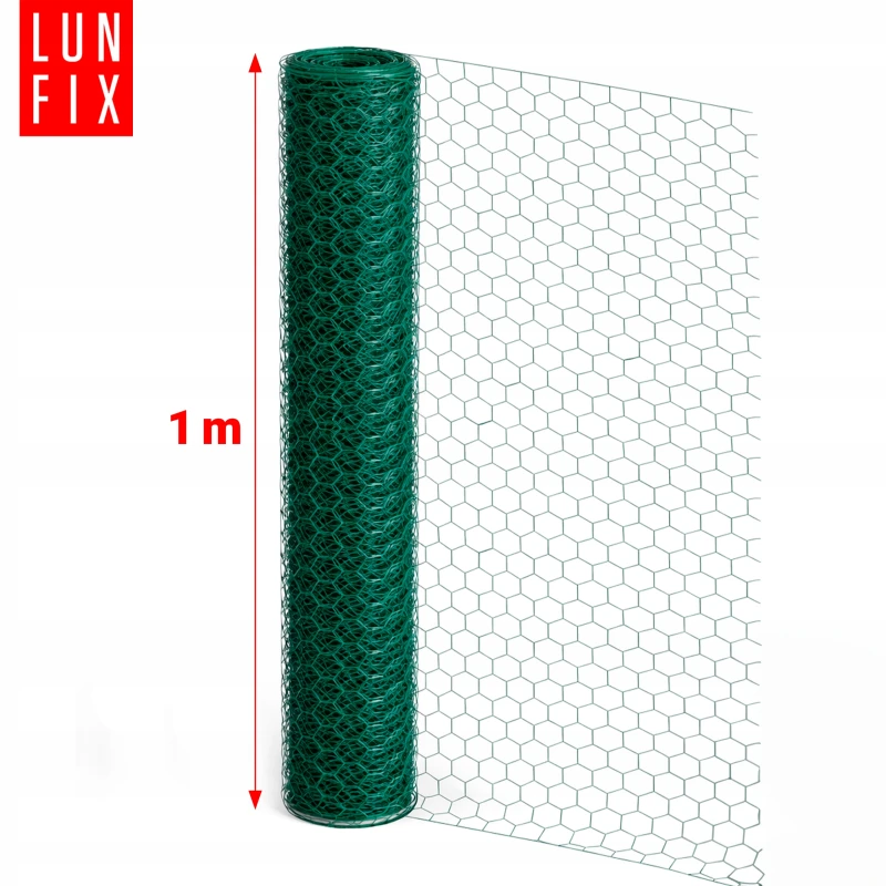 Siatka heksagonalna metalowa 25x25 mm, gr. 0,7 mm, zielona ocynkowana h1 25 mb – hodowlana, na woliery, dla kota na balkon, przeciw ptakom