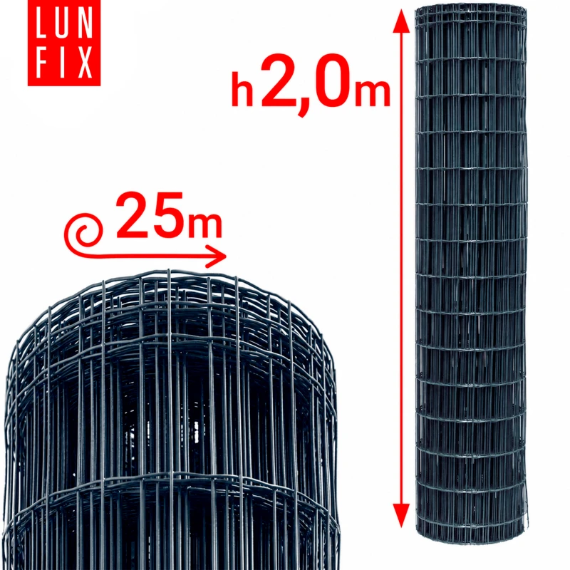 Siatka ogrodzeniowa antracytowa 100x50 mm fi2,5 mm h2 m 25mb - powlekana siatka zgrzewana premium