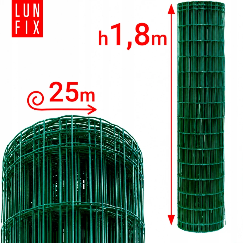 Siatka ogrodzeniowa zielona 100x50 mm fi2,5 mm h1,8 m 25mb - powlekana siatka zgrzewana premium