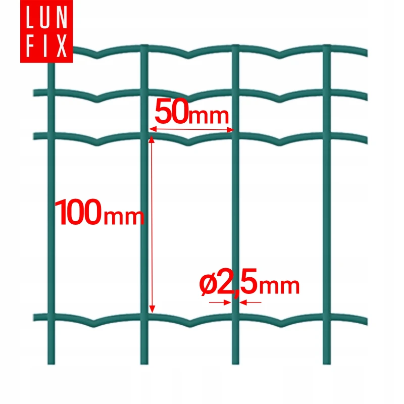 Siatka ogrodzeniowa zielona 100x50 mm fi2,5 mm h1,8 m 25mb - powlekana siatka zgrzewana premium