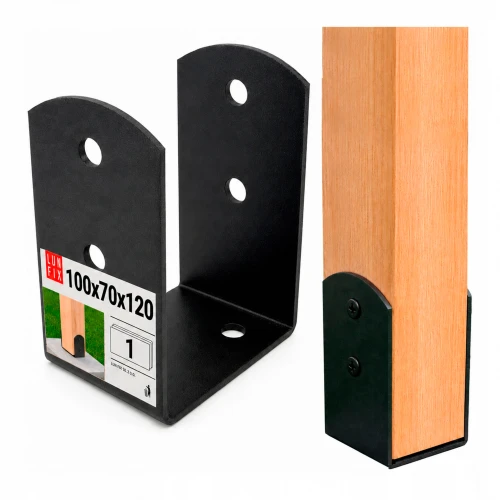 Pied de poteau 100x70x120x2,5 mm PSOL zingué noir 1 pièce - LUN FIX