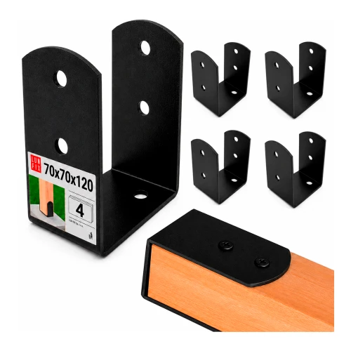 Pied de poteau 70x70x120x2,5 mm PSOL zingué noir 4 pièces - LUN FIX