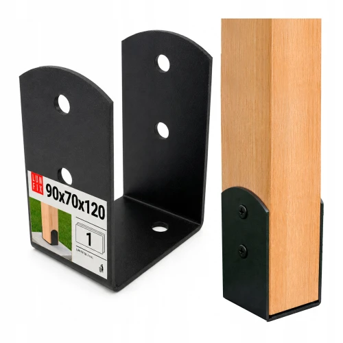 Pied de poteau 90x70x120x2,5 mm PSOL zingué noir 1 pièce - LUN FIX