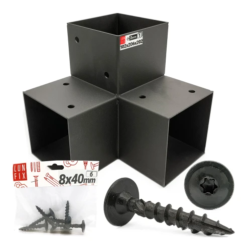 Connecteur de poutres noir Y 100x100 mm et vis 8x40 mm noir - lot montage - LUN FIX