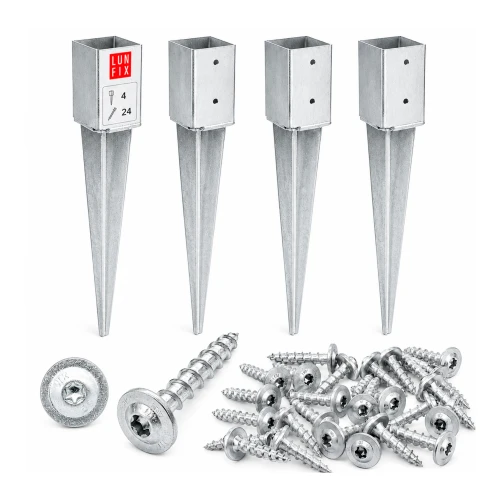 Support de poteau à enfoncer 45x45 mm h550 (4 pièces) + vis 8x40 (24 pièces) lot 1 boîte - LUN FIX